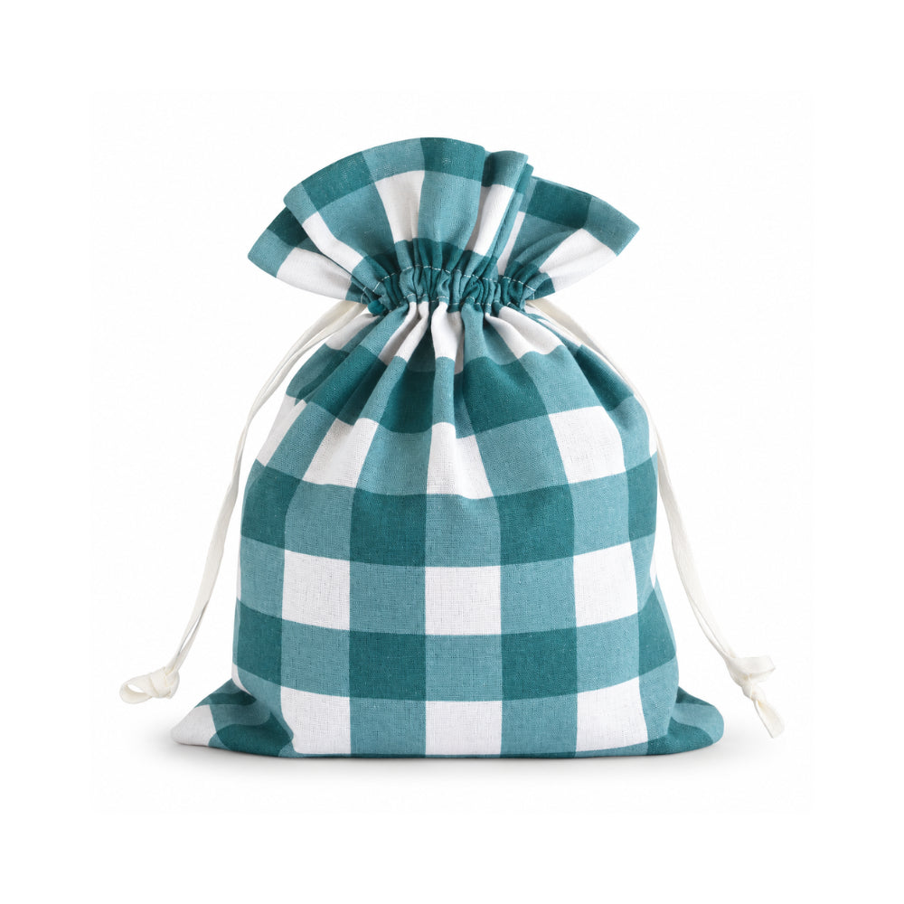 Christmas Fabric Gift Bag Medium - GINGHAM GREEN
